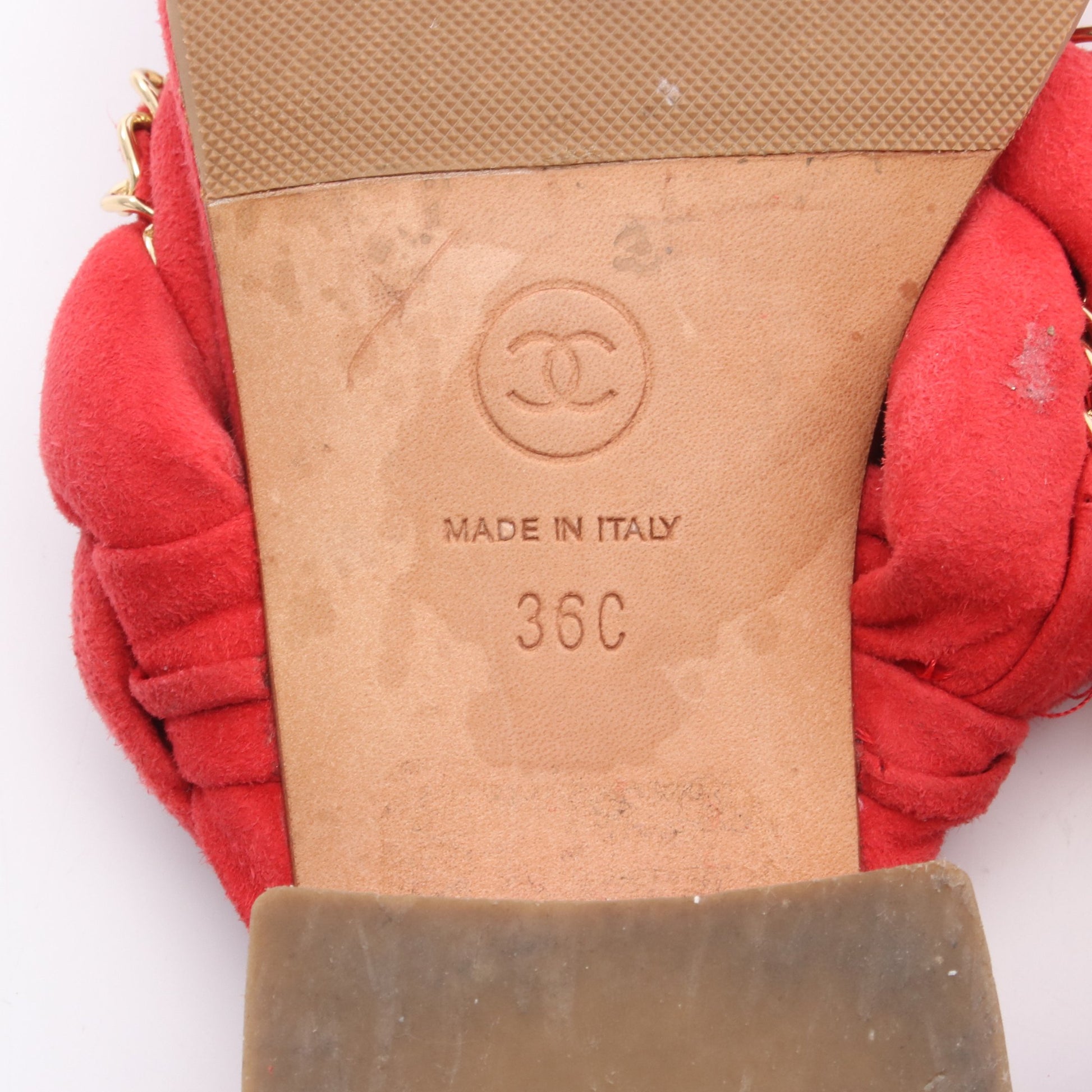 マトラッセ ココマーク スライドサンダル チェーン スエード レッド シャネル シューズ CHANEL