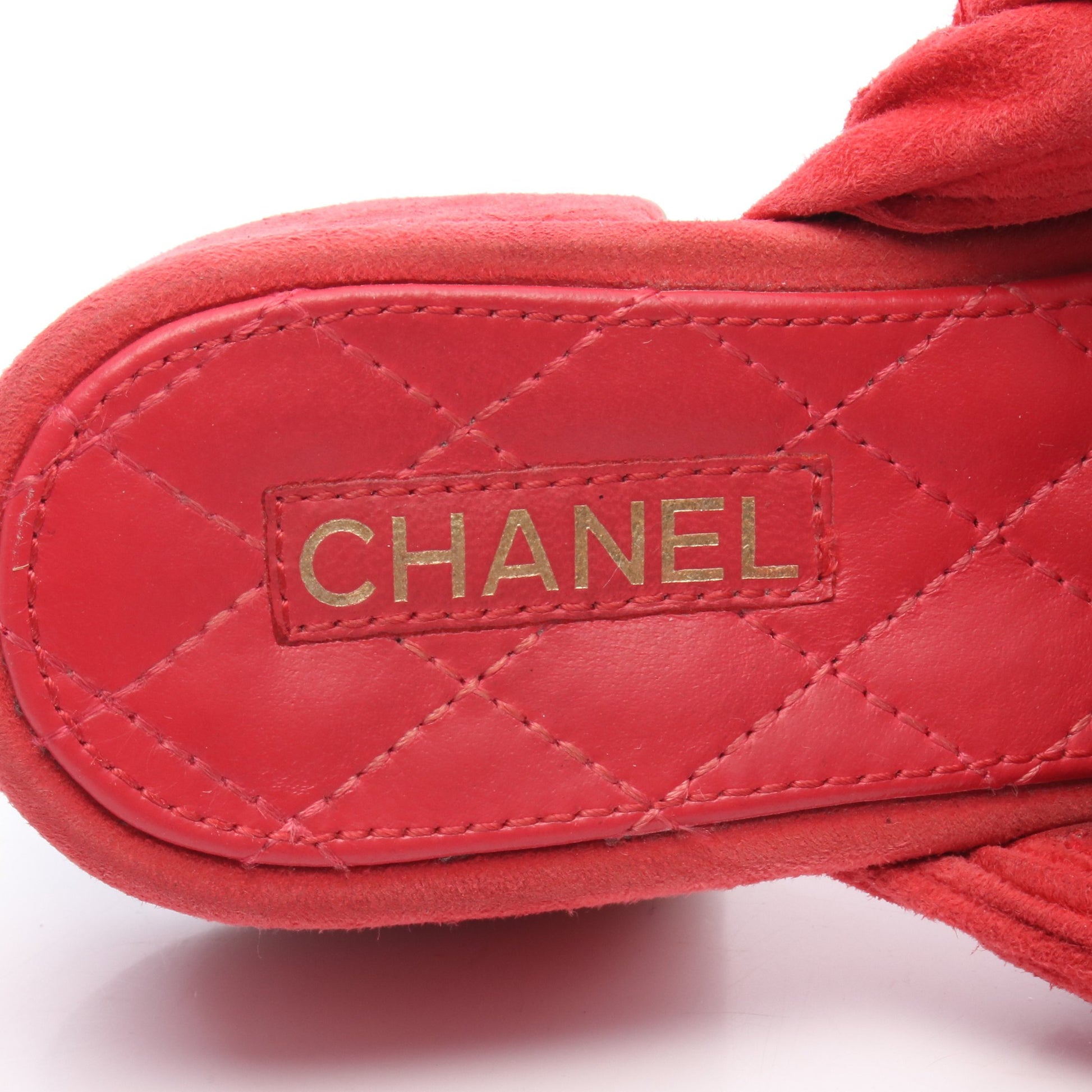 マトラッセ ココマーク スライドサンダル チェーン スエード レッド シャネル シューズ CHANEL
