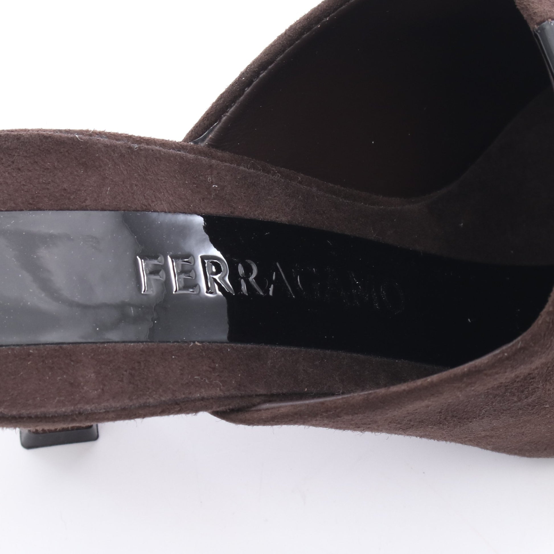 ミュール サンダル スエード エナメルレザー ダークブラウン サルヴァトーレフェラガモ シューズ Salvatore Ferragamo