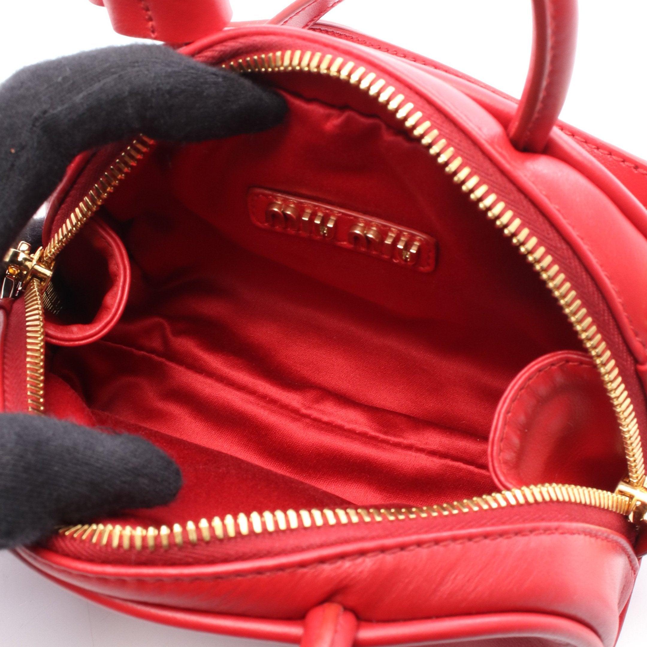 ハンドバッグ ミニボストンバッグ レザー レッド 2WAY ミュウ