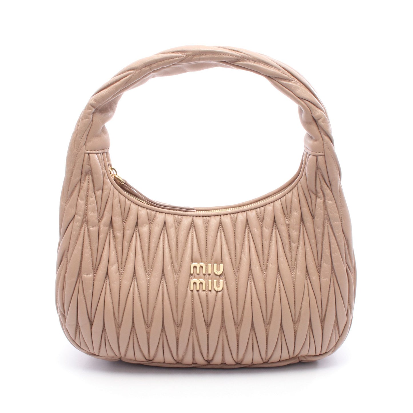 ミュウワンダー マテラッセ ホーボーバッグ ハンドバッグ レザー ピンクベージュ ミュウミュウ バッグ miu miu
