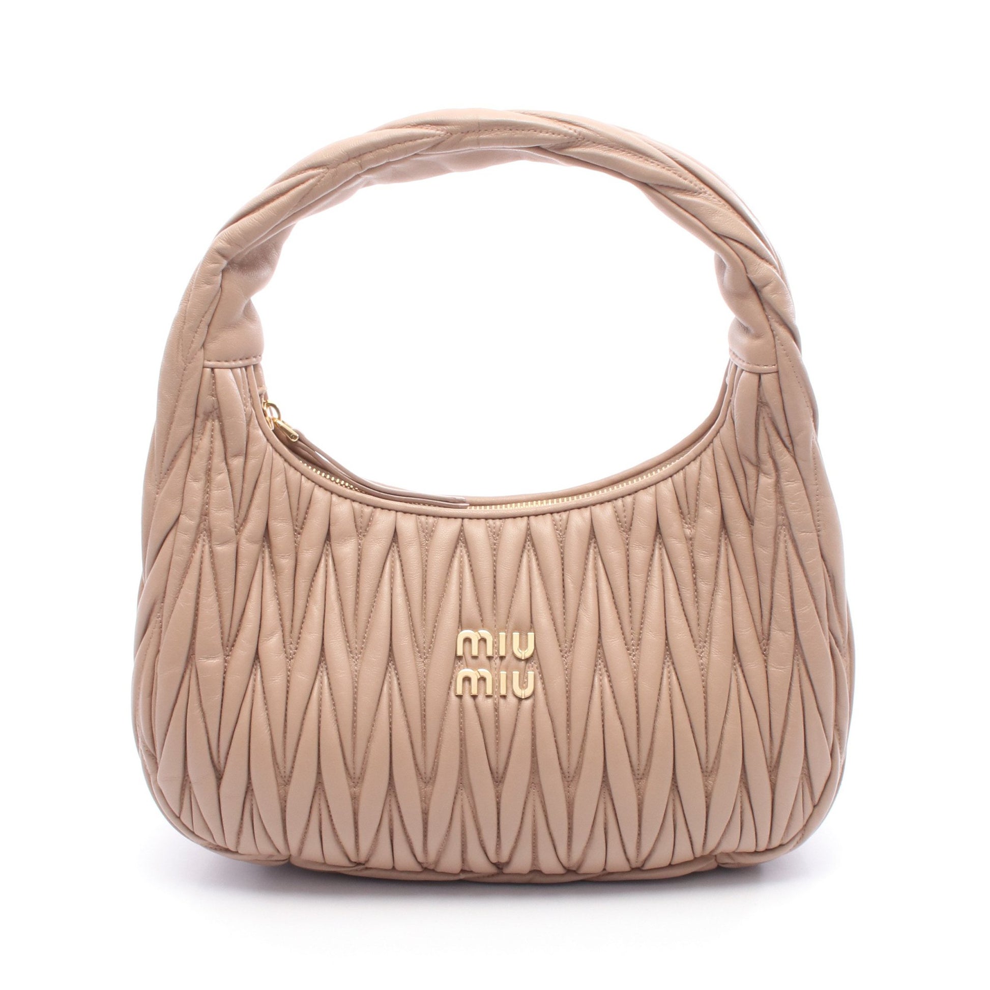 ミュウワンダー マテラッセ ホーボーバッグ ハンドバッグ レザー ピンクベージュ ミュウミュウ バッグ miu miu