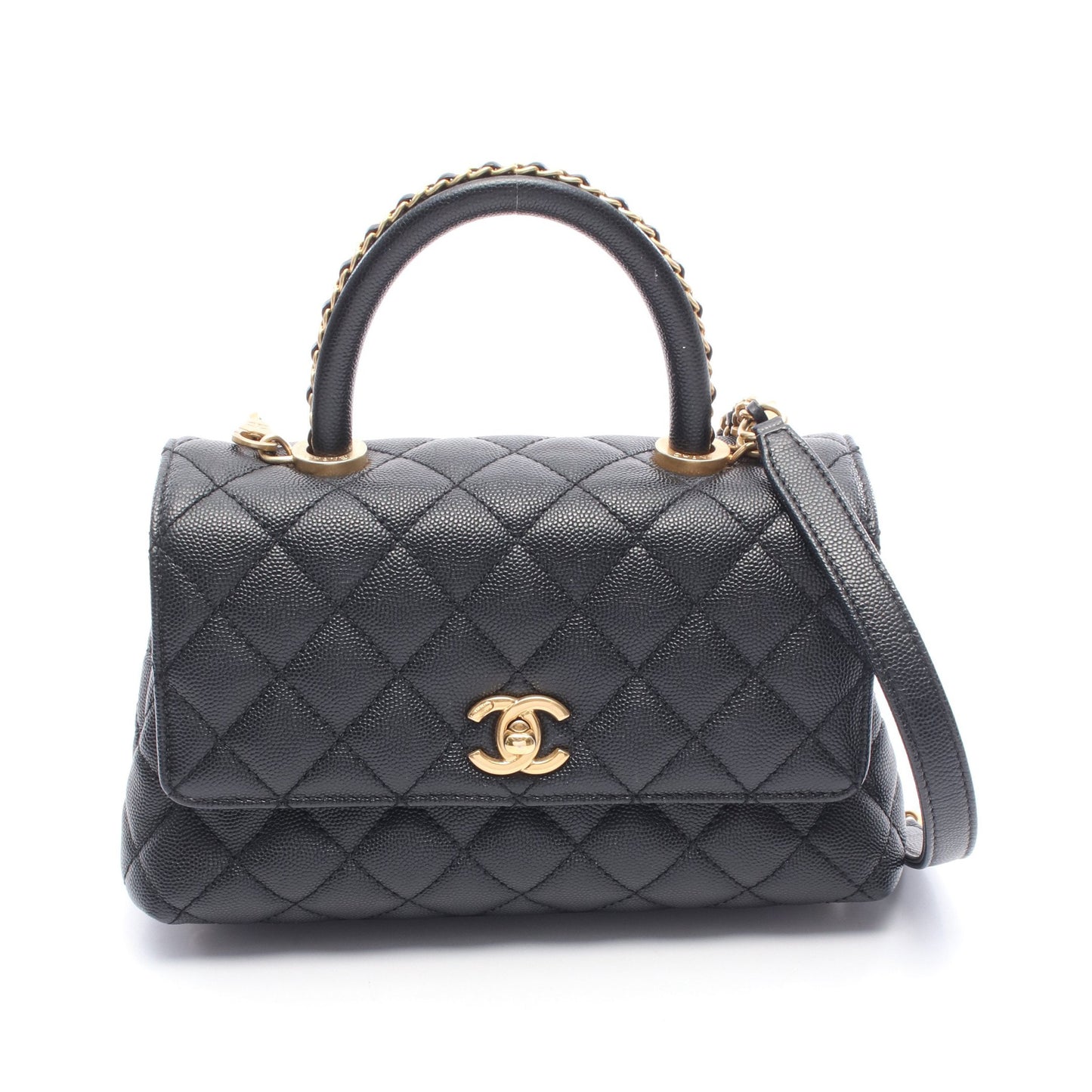 ココハンドル フラップ マトラッセ ハンドバッグ キャビアスキン ブラック ゴールド金具 シャネル バッグ CHANEL