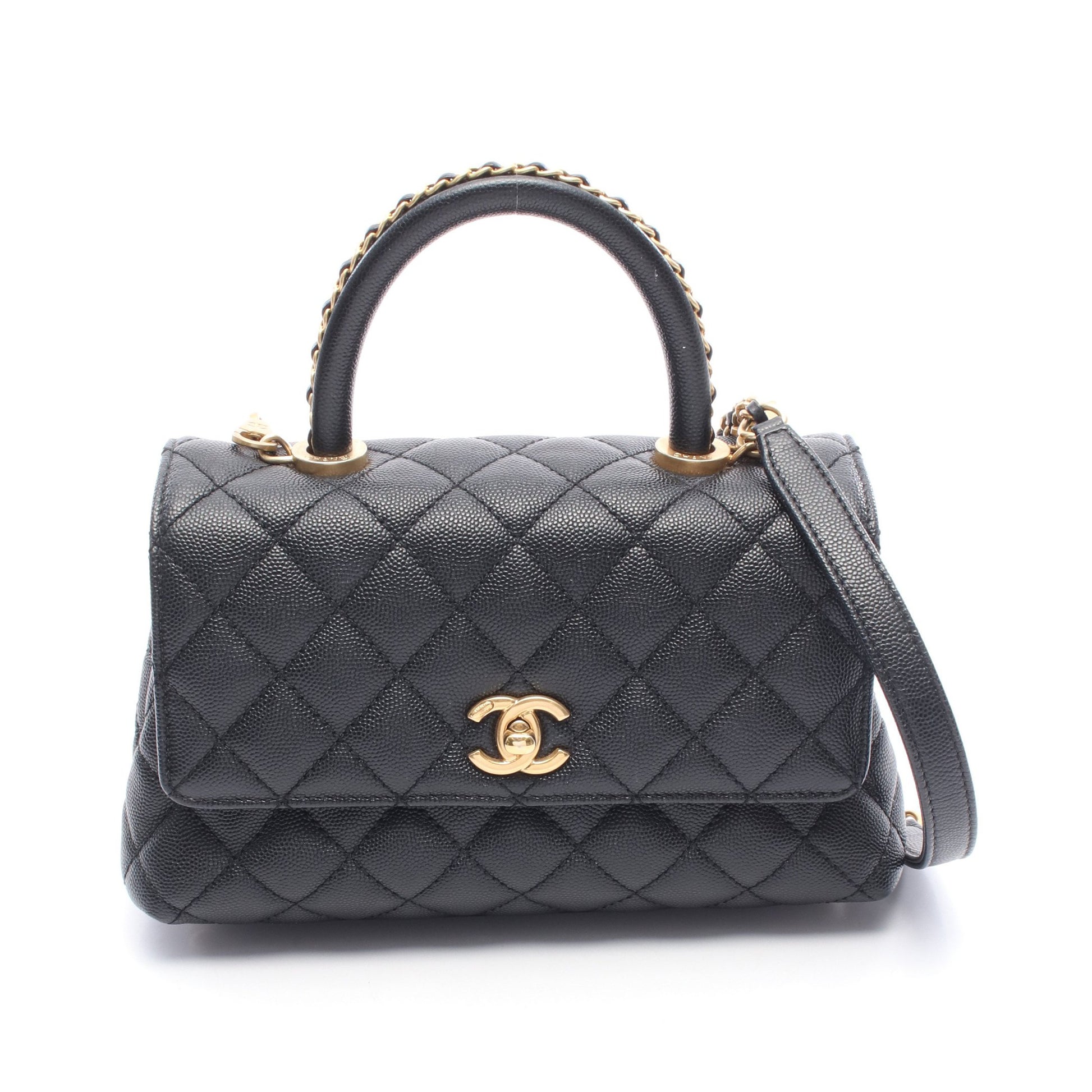 ココハンドル フラップ マトラッセ ハンドバッグ キャビアスキン ブラック ゴールド金具 シャネル バッグ CHANEL