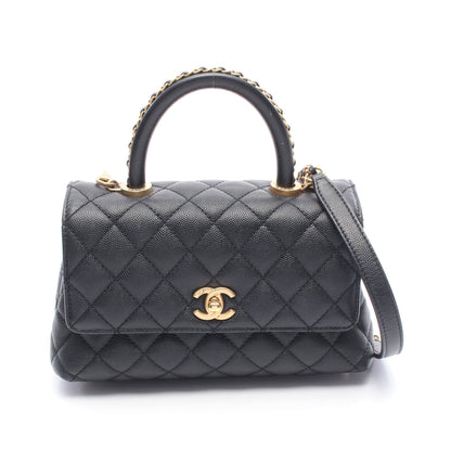 ココハンドル フラップ マトラッセ ハンドバッグ キャビアスキン ブラック ゴールド金具 シャネル バッグ CHANEL