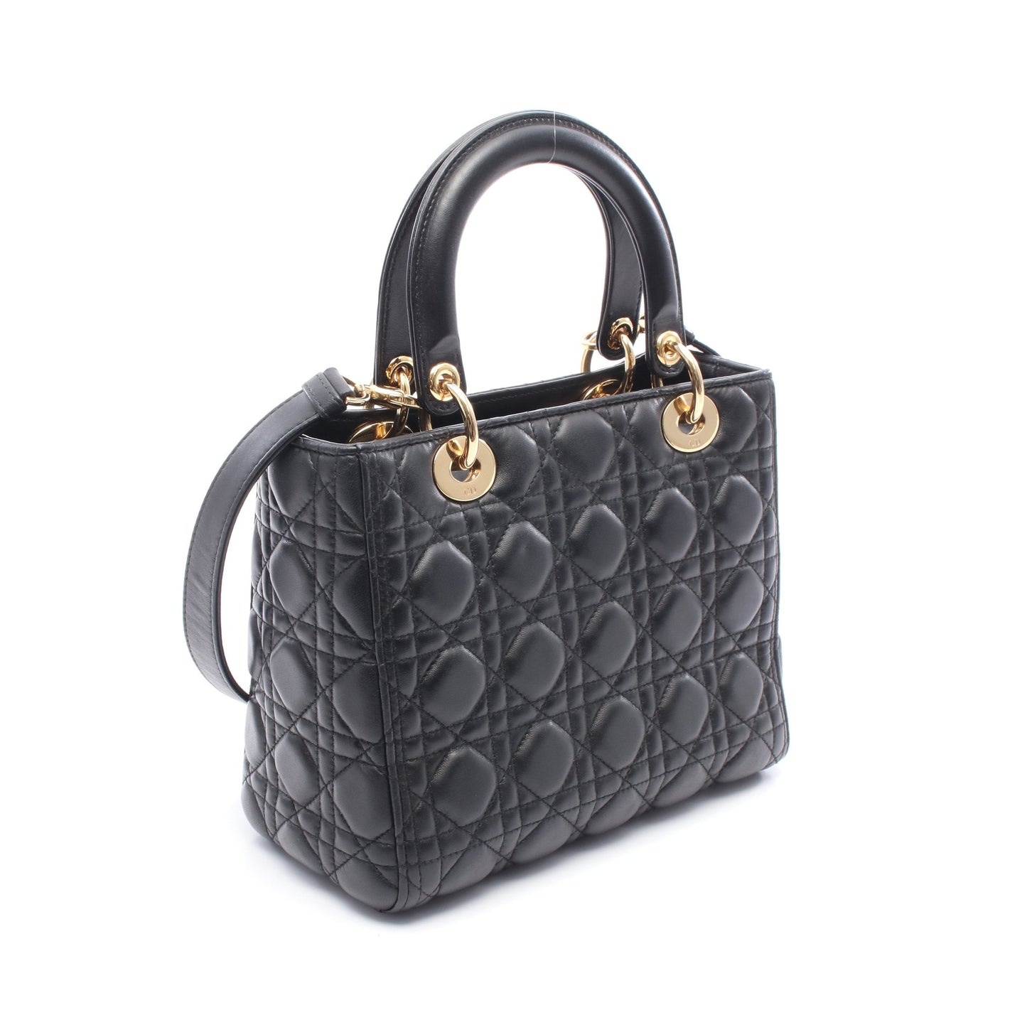 LADY DIOR レディディオール ハンドバッグ レザー ブラック 2WAY 
