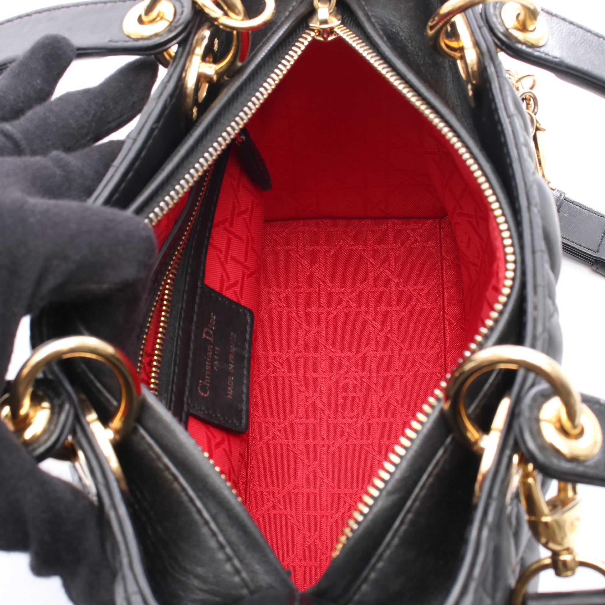 LADY DIOR レディディオール ハンドバッグ レザー ブラック 2WAY クリスチャンディオール バッグ Christian Dior