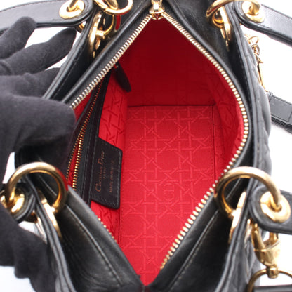 LADY DIOR レディディオール ハンドバッグ レザー ブラック 2WAY クリスチャンディオール バッグ Christian Dior