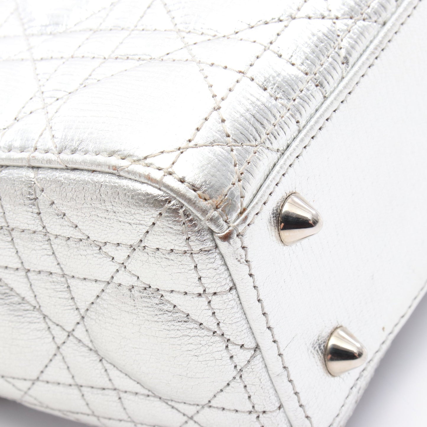 LADY DIOR MY ABCDIOR レディディオール カナージュ ハンドバッグ レザー シルバー 2WAY クリスチャンディオール バッグ Christian Dior