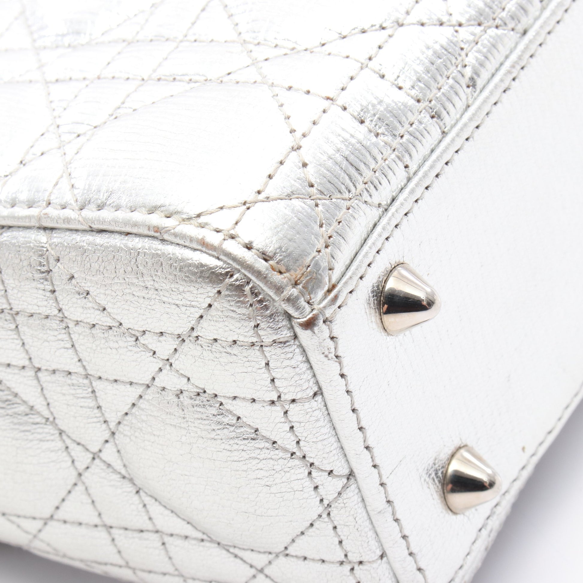 LADY DIOR MY ABCDIOR レディディオール カナージュ ハンドバッグ レザー シルバー 2WAY クリスチャンディオール バッグ Christian Dior