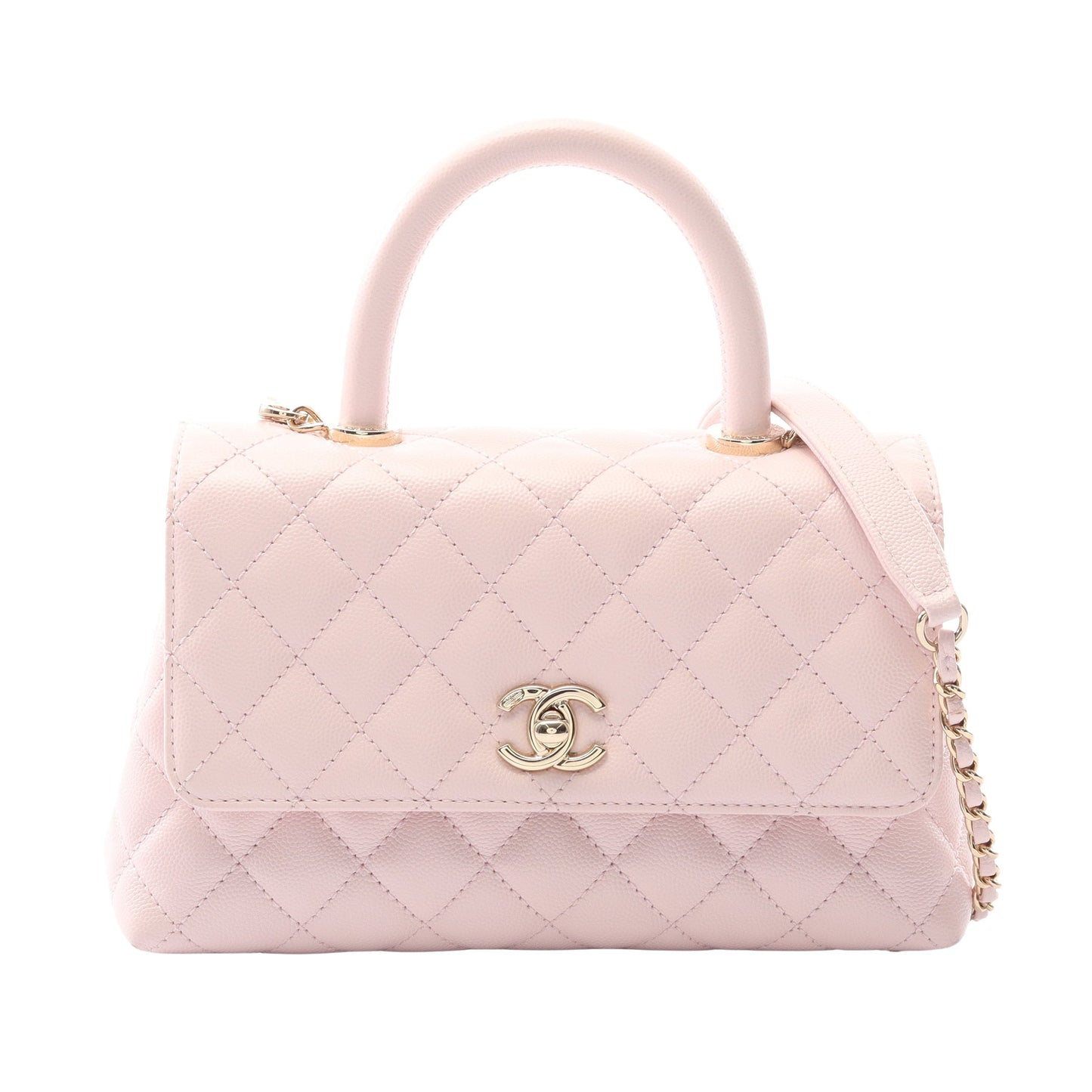 ココハンドル フラップ マトラッセ ハンドバッグ キャビアスキン ライトピンク ゴールド金具 2WAY シャネル バッグ CHANEL