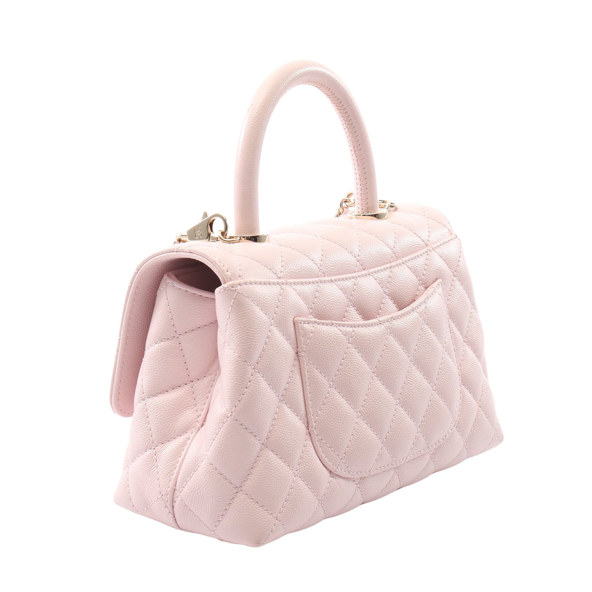 ココハンドル フラップ マトラッセ ハンドバッグ キャビアスキン ライトピンク ゴールド金具 2WAY シャネル バッグ CHANEL