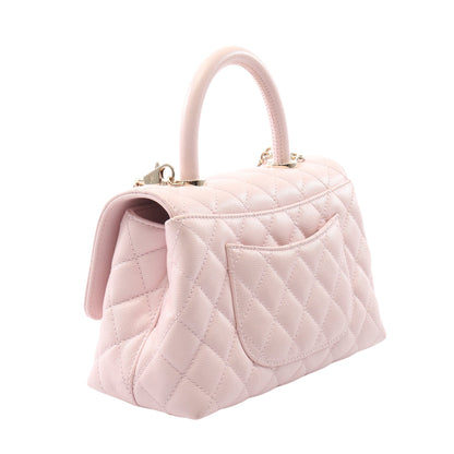 ココハンドル フラップ マトラッセ ハンドバッグ キャビアスキン ライトピンク ゴールド金具 2WAY シャネル バッグ CHANEL