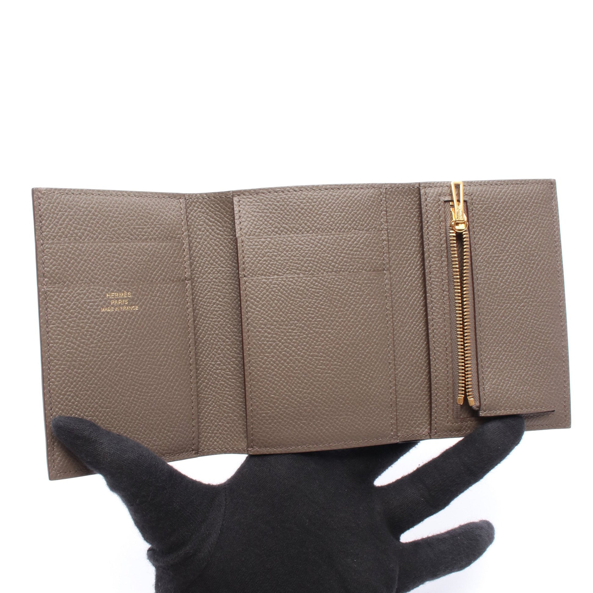 ベアンコンビネ エタン 三つ折り財布 ヴォーエプソン グレーベージュ ゴールド金具 U刻印 エルメス 財布・小物 HERMES