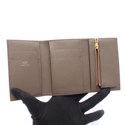 ベアンコンビネ エタン 三つ折り財布 ヴォーエプソン グレーベージュ ゴールド金具 U刻印 エルメス 財布・小物 HERMES