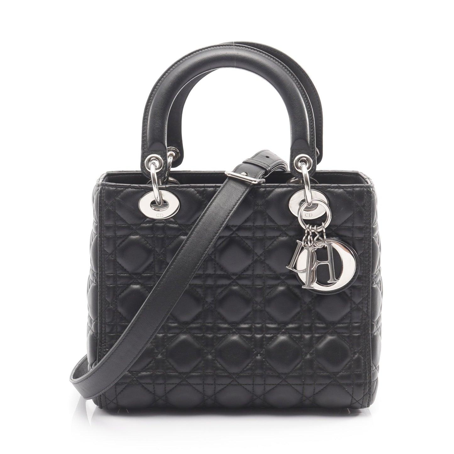 LADY DIOR レディディオール カナージュ ハンドバッグ レザー ブラック 2WAY クリスチャンディオール バッグ Christian Dior
