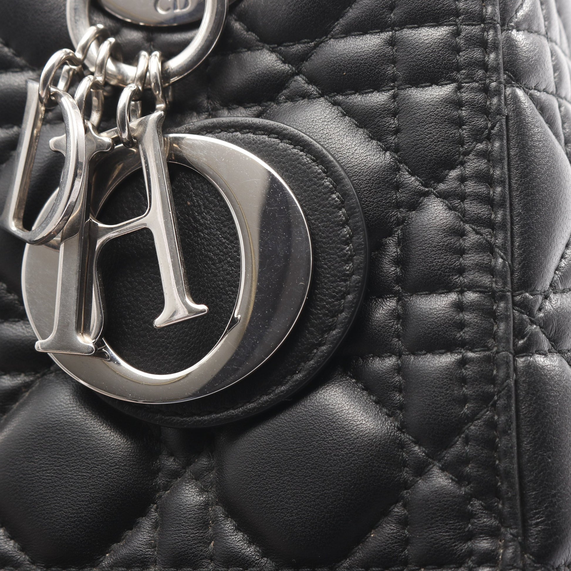 LADY DIOR レディディオール カナージュ ハンドバッグ レザー ブラック 2WAY クリスチャンディオール バッグ Christian Dior