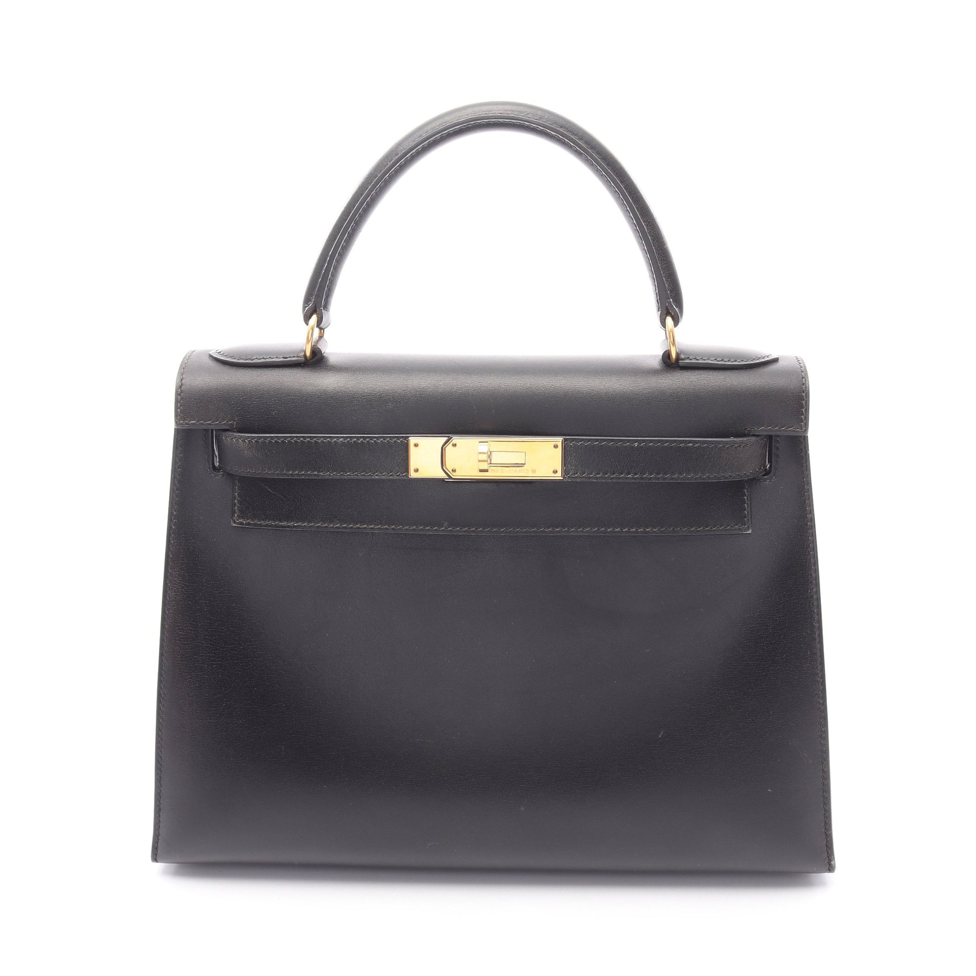 ケリー28 ハンドバッグ ボックスカーフ ブラック ゴールド金具 外縫い 2WAY ○Z刻印 エルメス バッグ HERMES