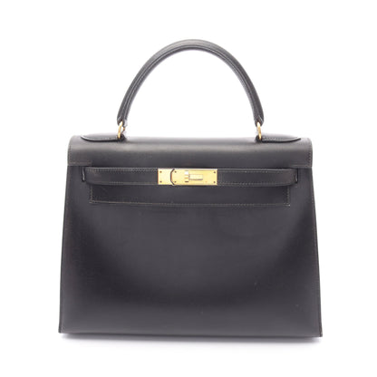ケリー28 ハンドバッグ ボックスカーフ ブラック ゴールド金具 外縫い 2WAY ○Z刻印 エルメス バッグ HERMES