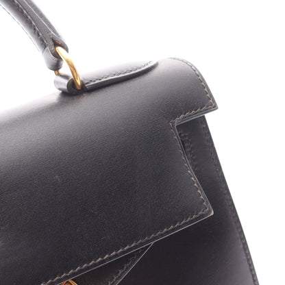 ケリー28 ハンドバッグ ボックスカーフ ブラック ゴールド金具 外縫い 2WAY ○Z刻印 エルメス バッグ HERMES