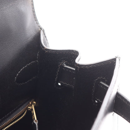 ケリー28 ハンドバッグ ボックスカーフ ブラック ゴールド金具 外縫い 2WAY ○Z刻印 エルメス バッグ HERMES