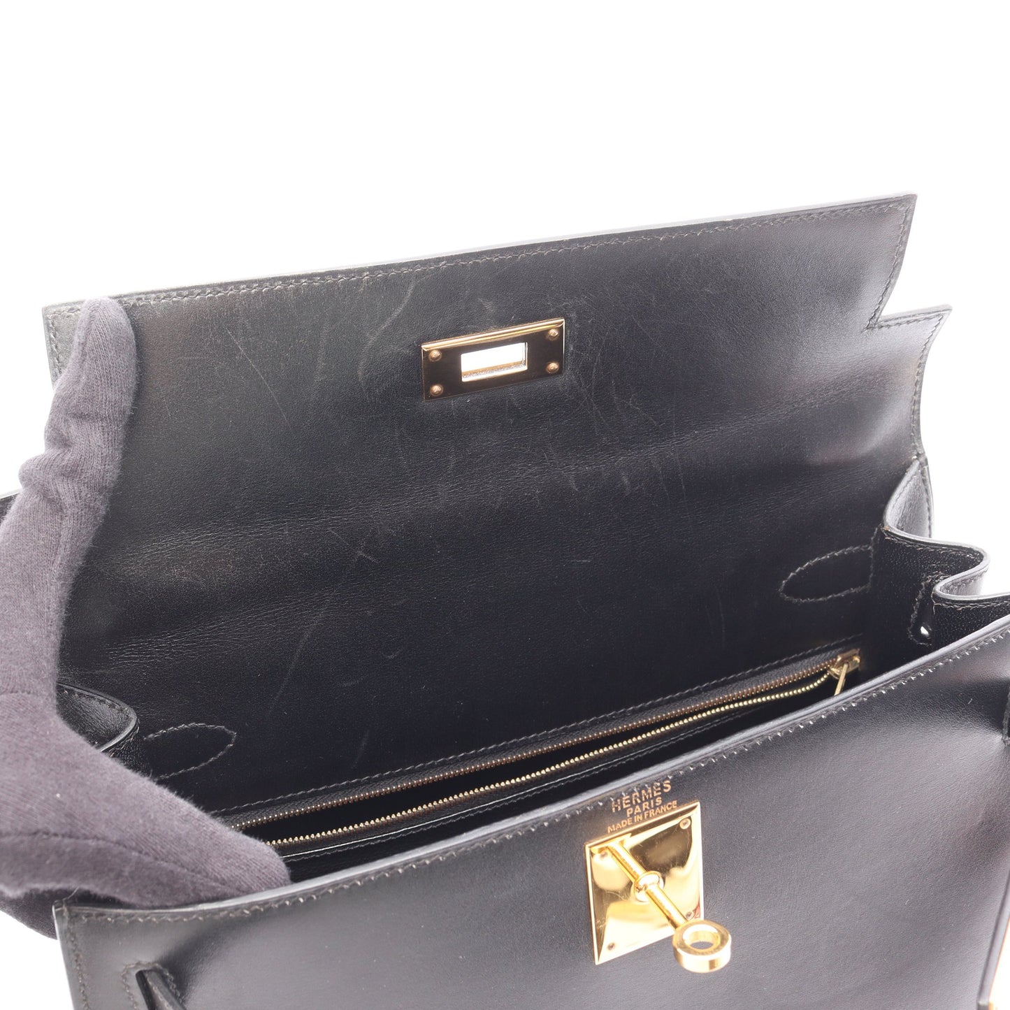 ケリー28 ハンドバッグ ボックスカーフ ブラック ゴールド金具 外縫い 2WAY ○Z刻印 エルメス バッグ HERMES