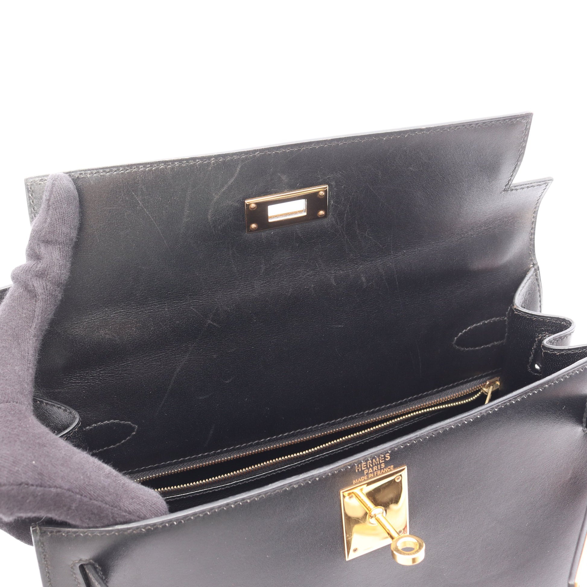 ケリー28 ハンドバッグ ボックスカーフ ブラック ゴールド金具 外縫い 2WAY ○Z刻印 エルメス バッグ HERMES