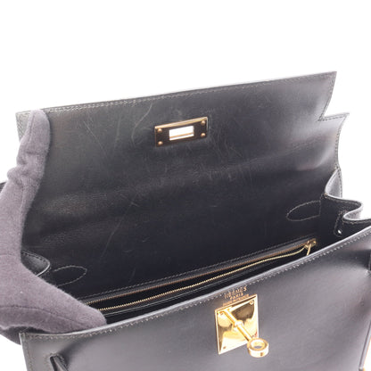 ケリー28 ハンドバッグ ボックスカーフ ブラック ゴールド金具 外縫い 2WAY ○Z刻印 エルメス バッグ HERMES