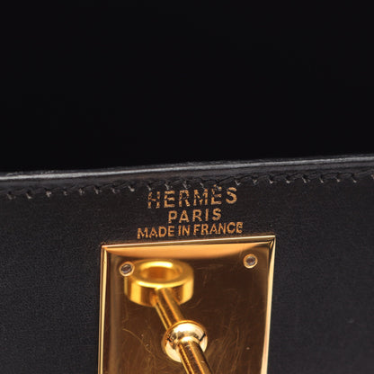 ケリー28 ハンドバッグ ボックスカーフ ブラック ゴールド金具 外縫い 2WAY ○Z刻印 エルメス バッグ HERMES