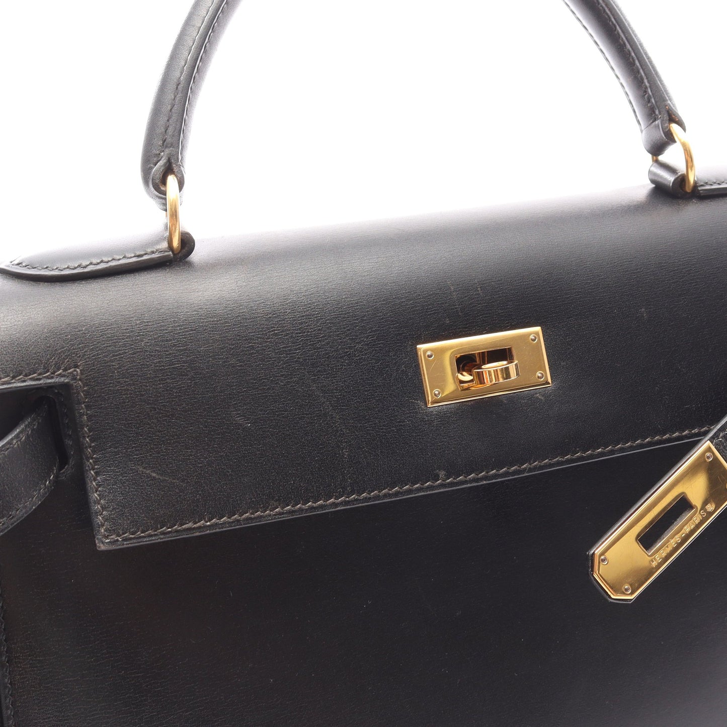 ケリー28 ハンドバッグ ボックスカーフ ブラック ゴールド金具 外縫い 2WAY ○Z刻印 エルメス バッグ HERMES