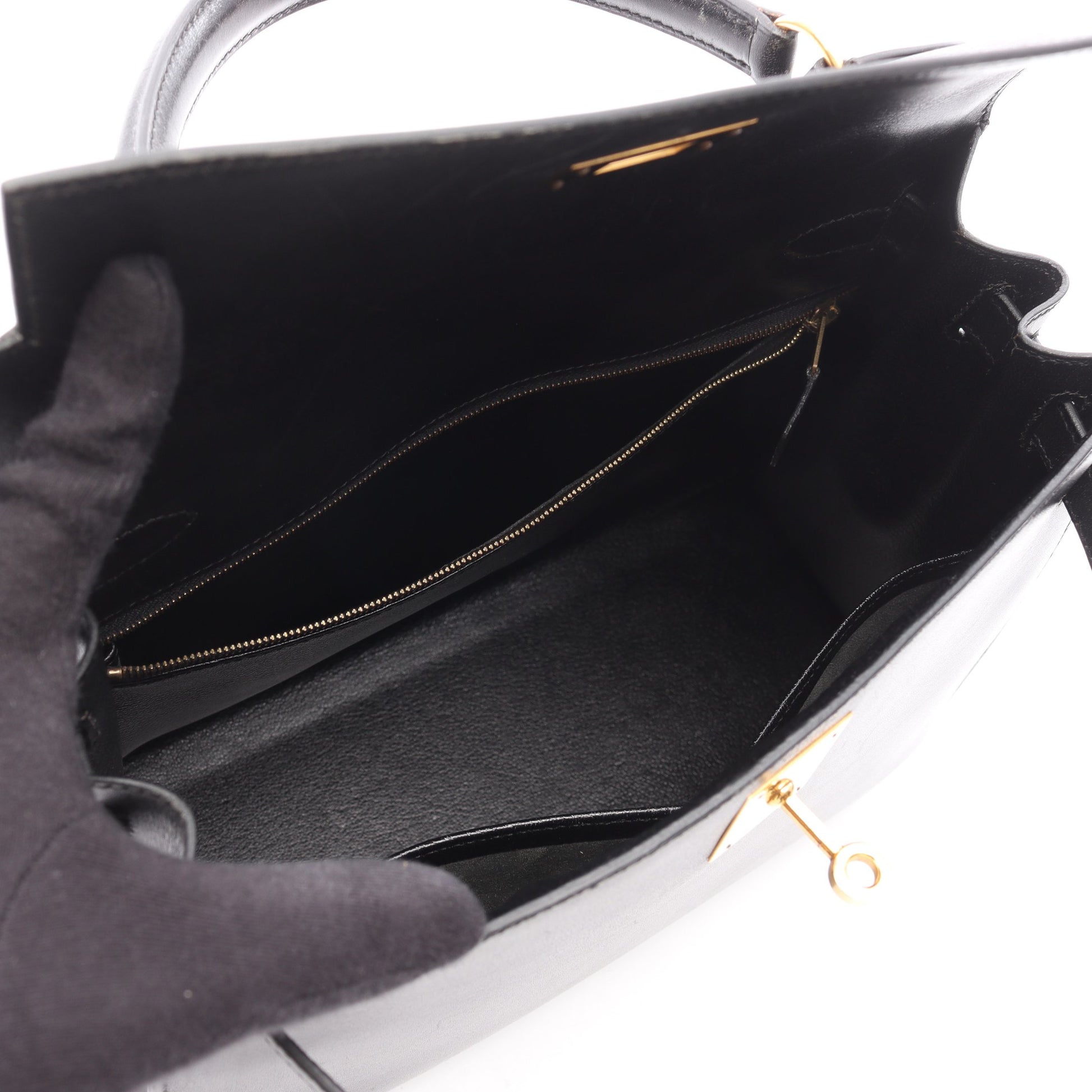 ケリー28 ハンドバッグ ボックスカーフ ブラック ゴールド金具 外縫い 2WAY ○Z刻印 エルメス バッグ HERMES