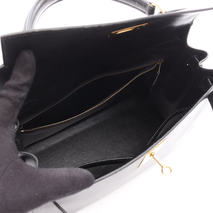 ケリー28 ハンドバッグ ボックスカーフ ブラック ゴールド金具 外縫い 2WAY ○Z刻印 エルメス バッグ HERMES