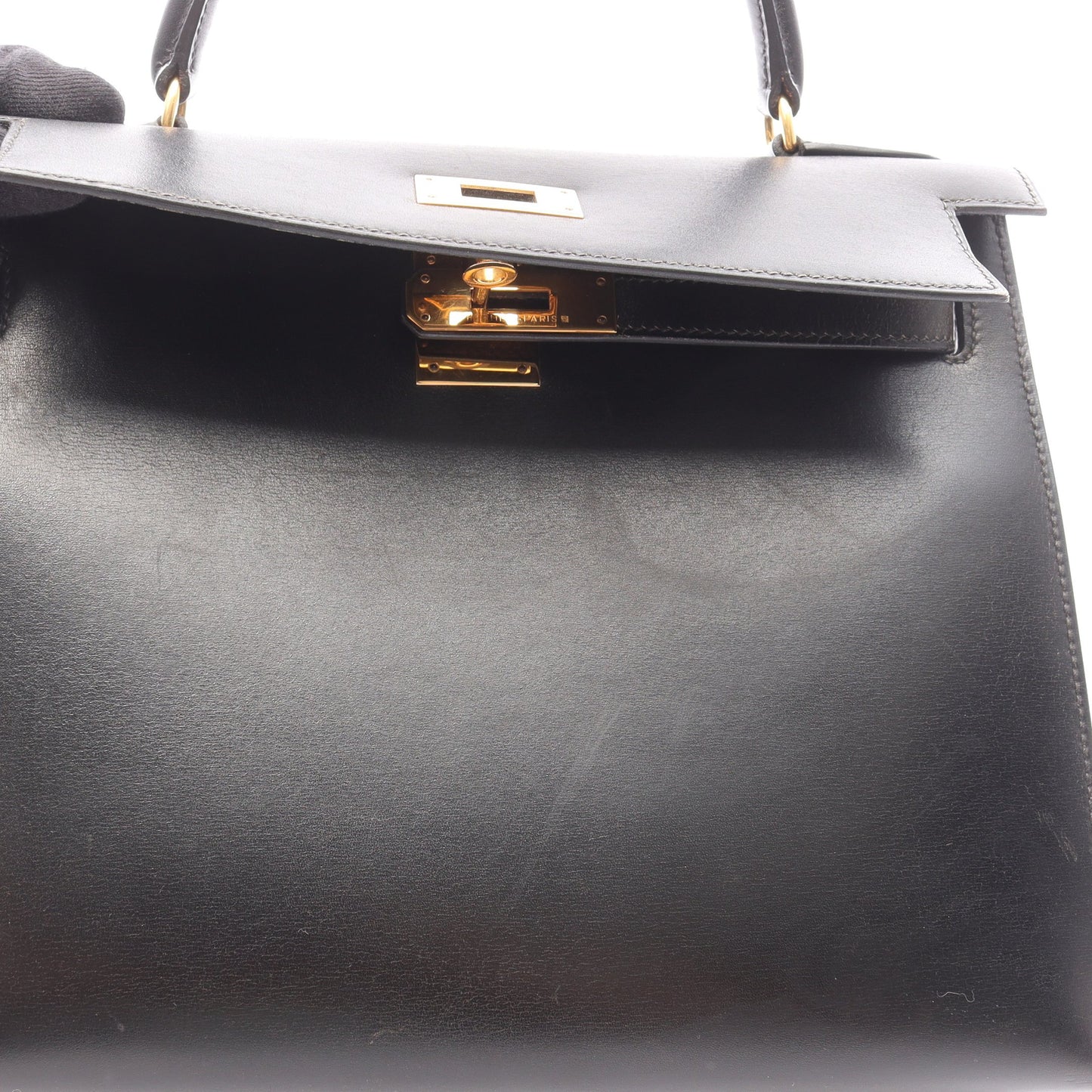 ケリー28 ハンドバッグ ボックスカーフ ブラック ゴールド金具 外縫い 2WAY ○Z刻印 エルメス バッグ HERMES