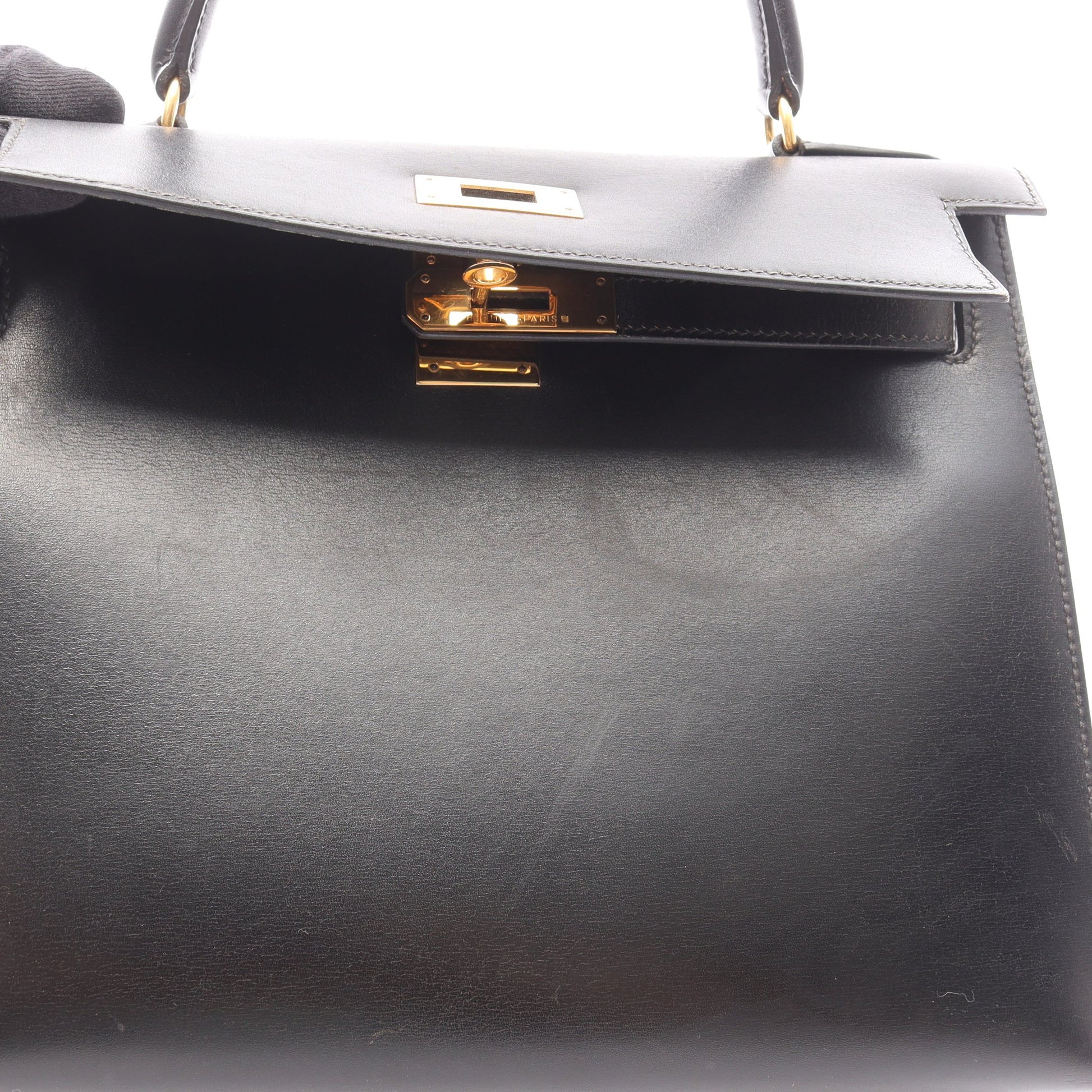 ケリー28 ハンドバッグ ボックスカーフ ブラック ゴールド金具 外縫い 2WAY ○Z刻印 エルメス バッグ HERMES