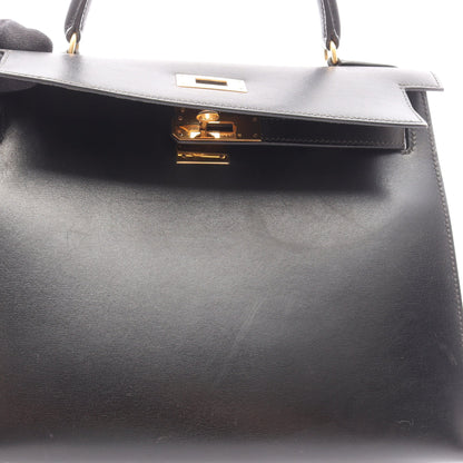 ケリー28 ハンドバッグ ボックスカーフ ブラック ゴールド金具 外縫い 2WAY ○Z刻印 エルメス バッグ HERMES