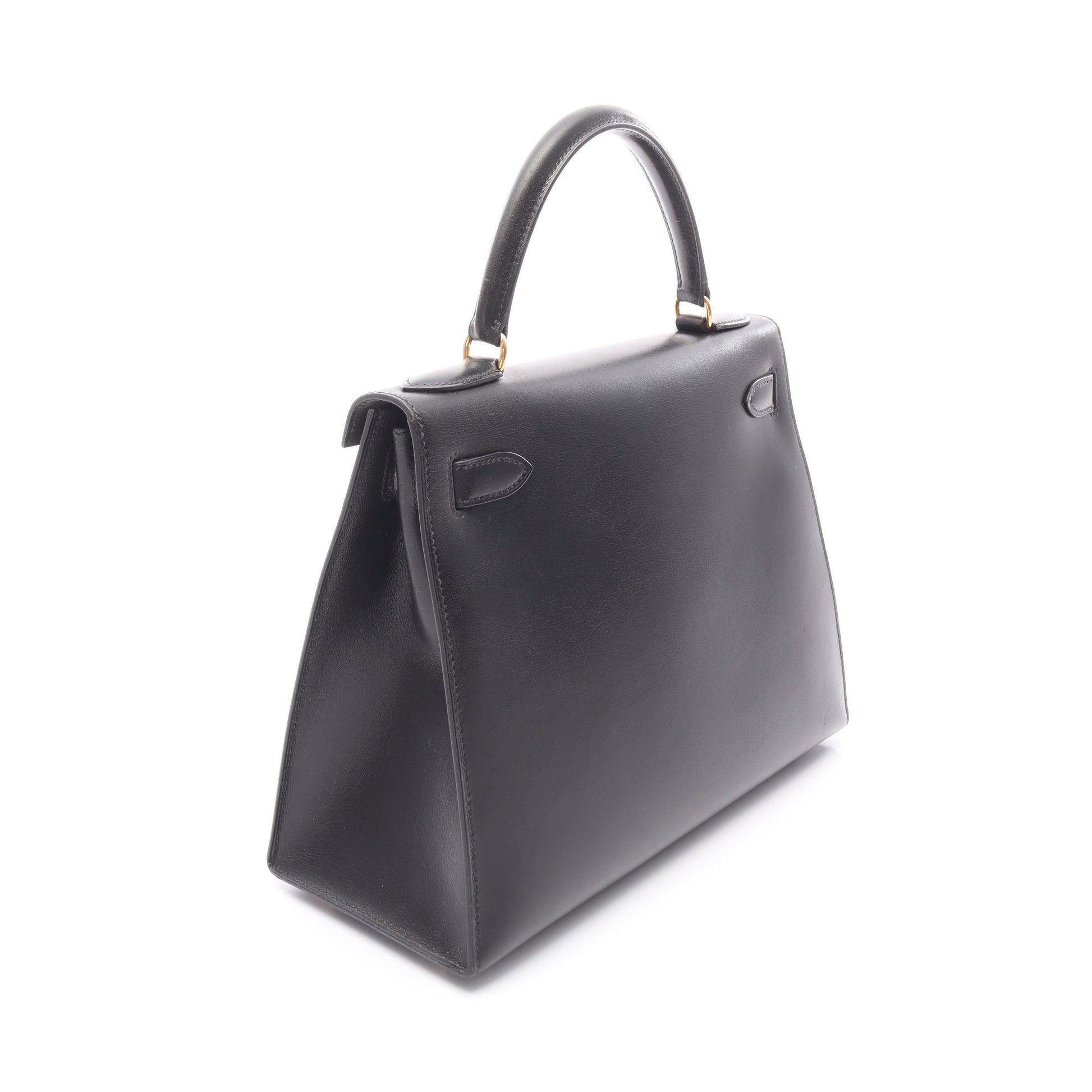 ケリー28 ハンドバッグ ボックスカーフ ブラック ゴールド金具 外縫い 2WAY ○Z刻印 エルメス バッグ HERMES