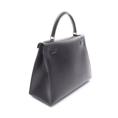 ケリー28 ハンドバッグ ボックスカーフ ブラック ゴールド金具 外縫い 2WAY ○Z刻印 エルメス バッグ HERMES