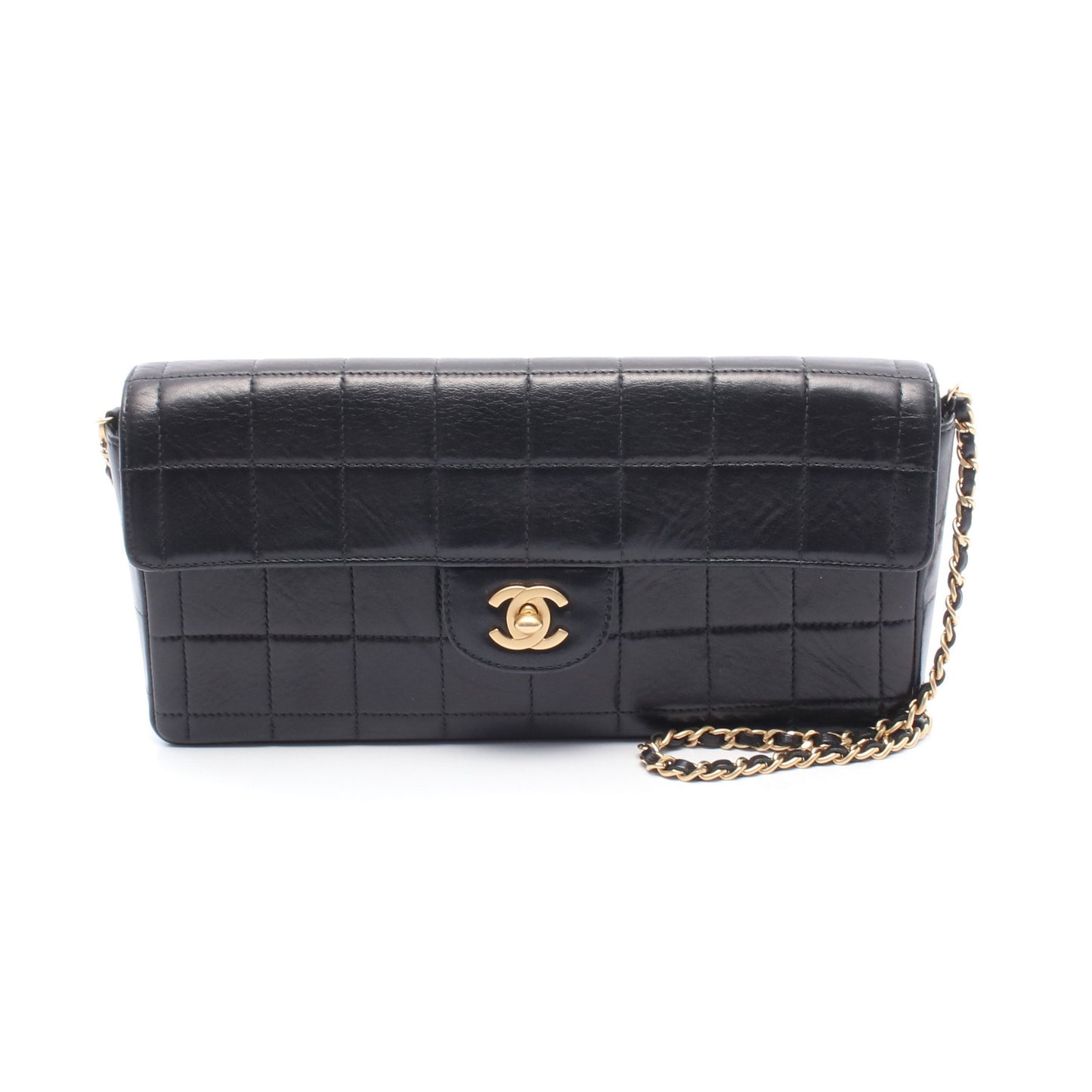 チョコバー チェーンショルダーバッグ ラムスキン ブラック シルバー金具 シャネル バッグ CHANEL