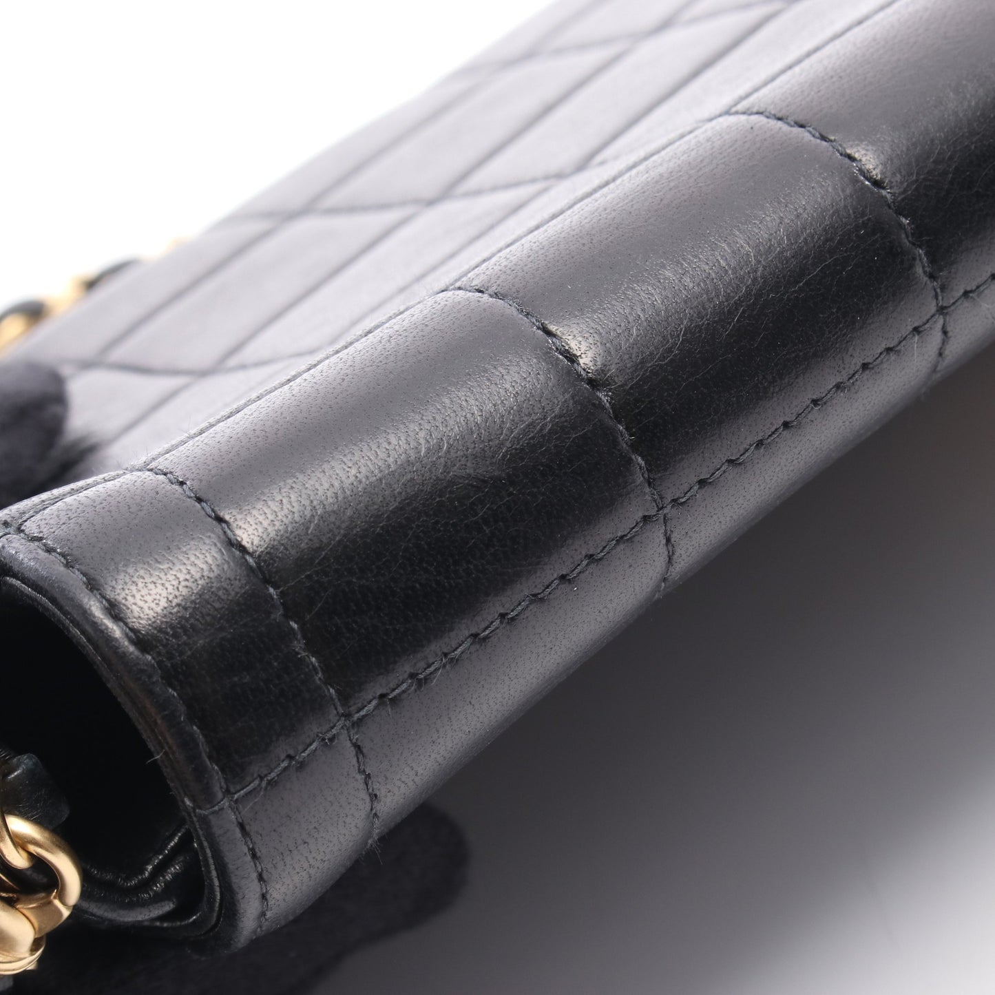 チョコバー チェーンショルダーバッグ ラムスキン ブラック シルバー金具 シャネル バッグ CHANEL