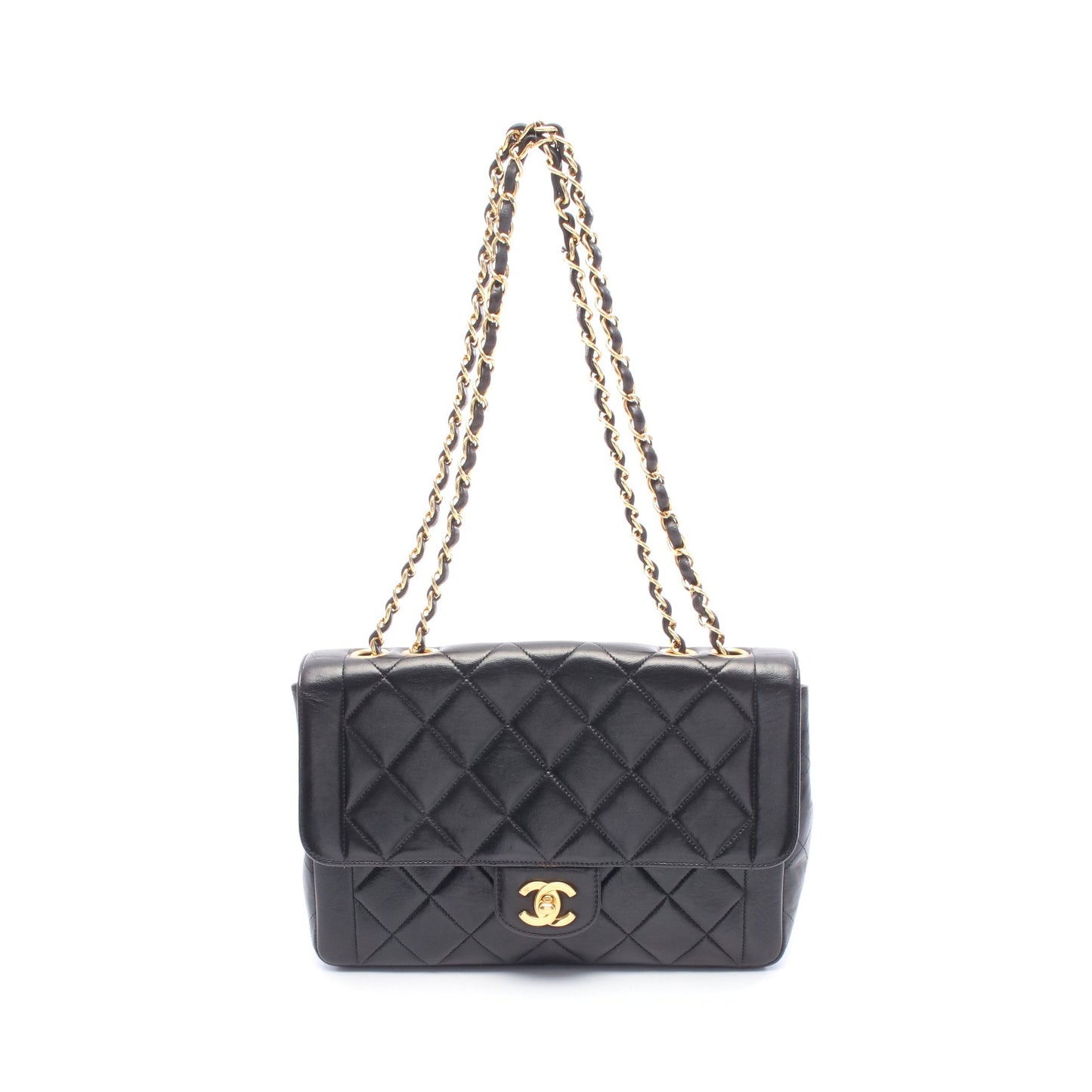 マトラッセ チェーンショルダーバッグ ラムスキン ブラック ゴールド金具 シャネル バッグ CHANEL