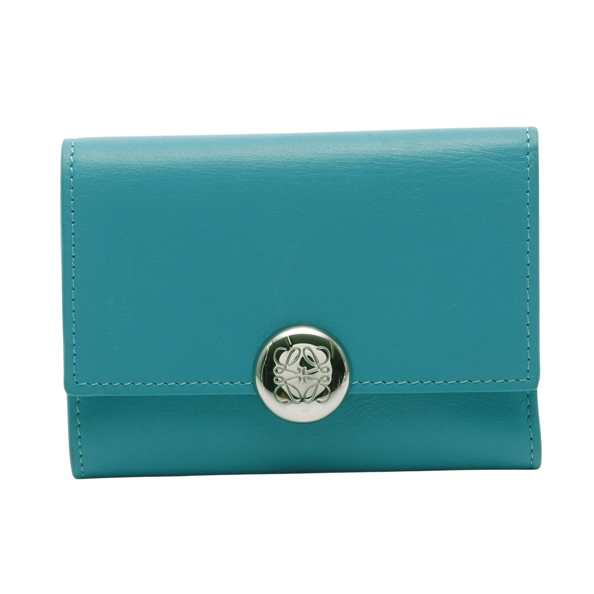 ぺブル バーティカル ウォレット スモール 三つ折り財布 レザー ブルー  