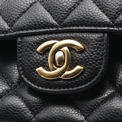 マトラッセ Wフラップ Wチェーンショルダーバッグ キャビアスキン ブラック ゴールド金具 シャネル バッグ CHANEL