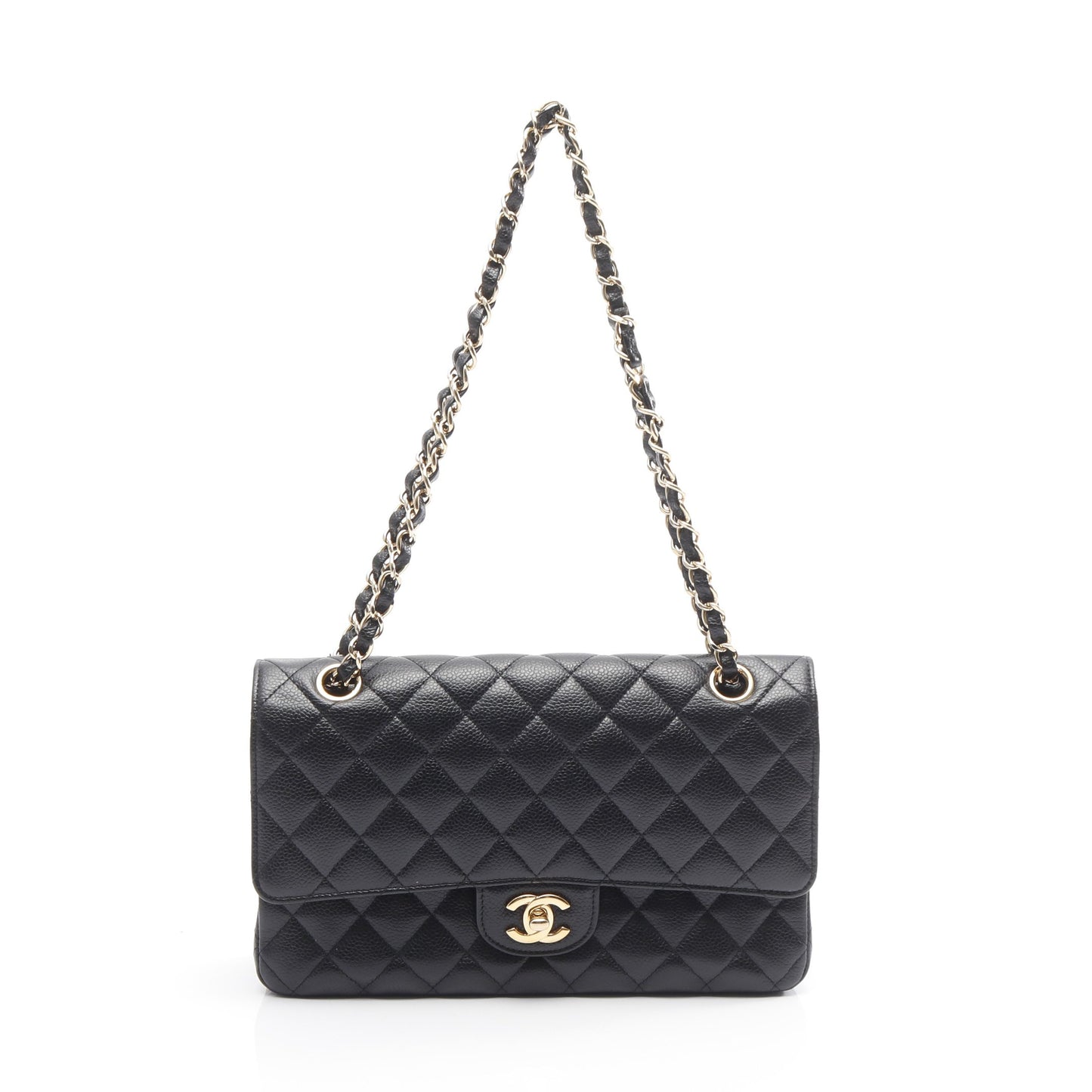 マトラッセ Wフラップ Wチェーンショルダーバッグ キャビアスキン ブラック ゴールド金具 シャネル バッグ CHANEL
