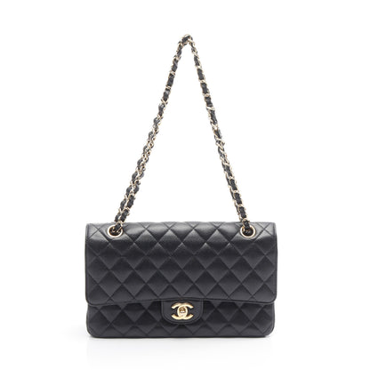 マトラッセ Wフラップ Wチェーンショルダーバッグ キャビアスキン ブラック ゴールド金具 シャネル バッグ CHANEL