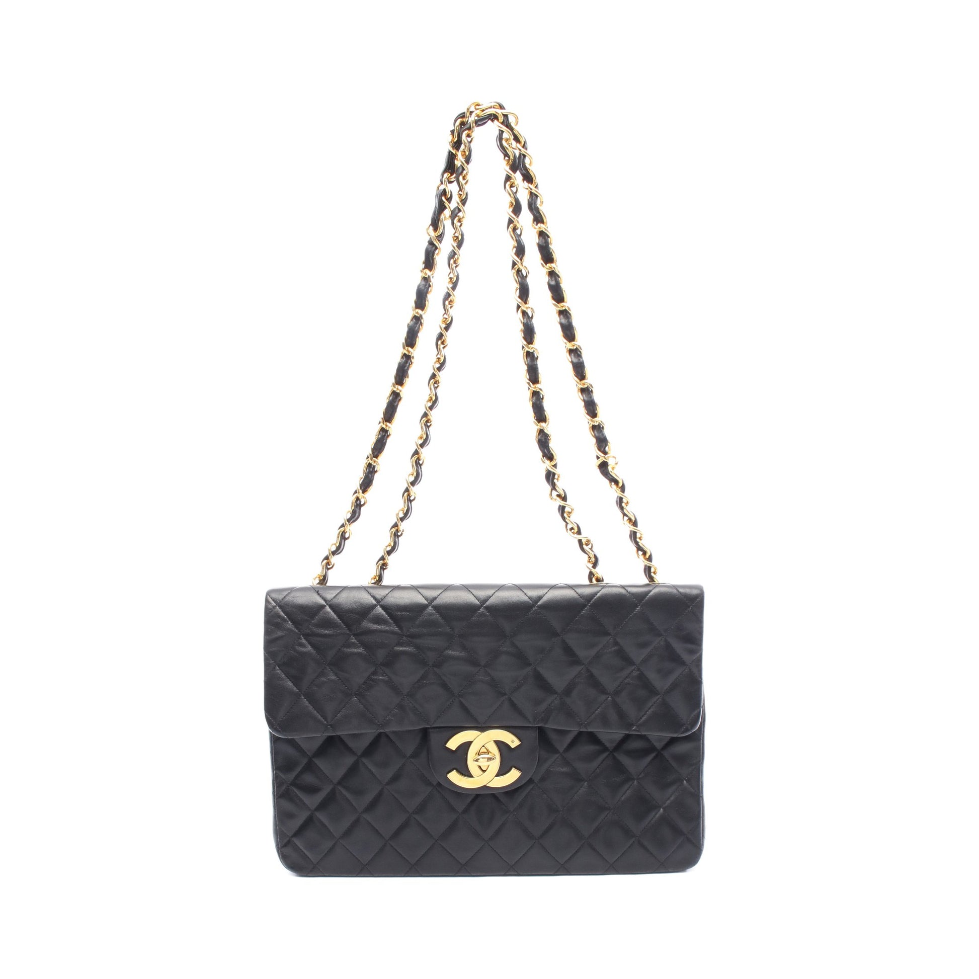 デカマトラッセ34 シングルフラップ Wチェーンショルダーバッグ ラムスキン ブラック ゴールド金具 シャネル バッグ CHANEL