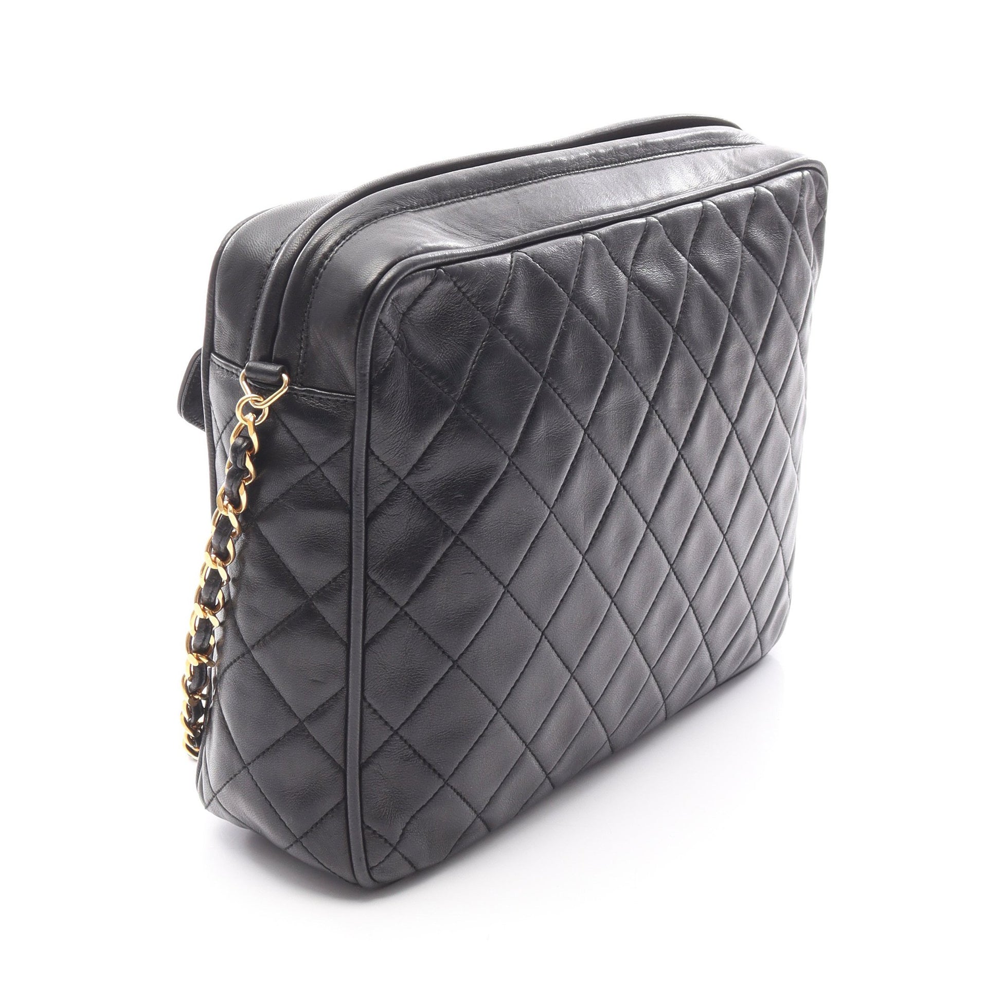 マトラッセ フリンジ チェーンショルダーバッグ ラムスキン ブラック ゴールド金具 シャネル バッグ CHANEL