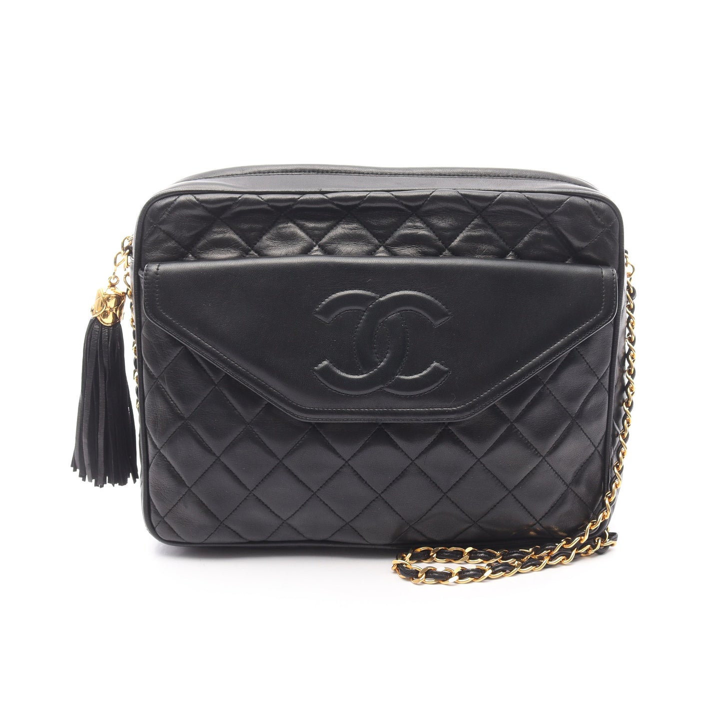 マトラッセ フリンジ チェーンショルダーバッグ ラムスキン ブラック ゴールド金具 シャネル バッグ CHANEL