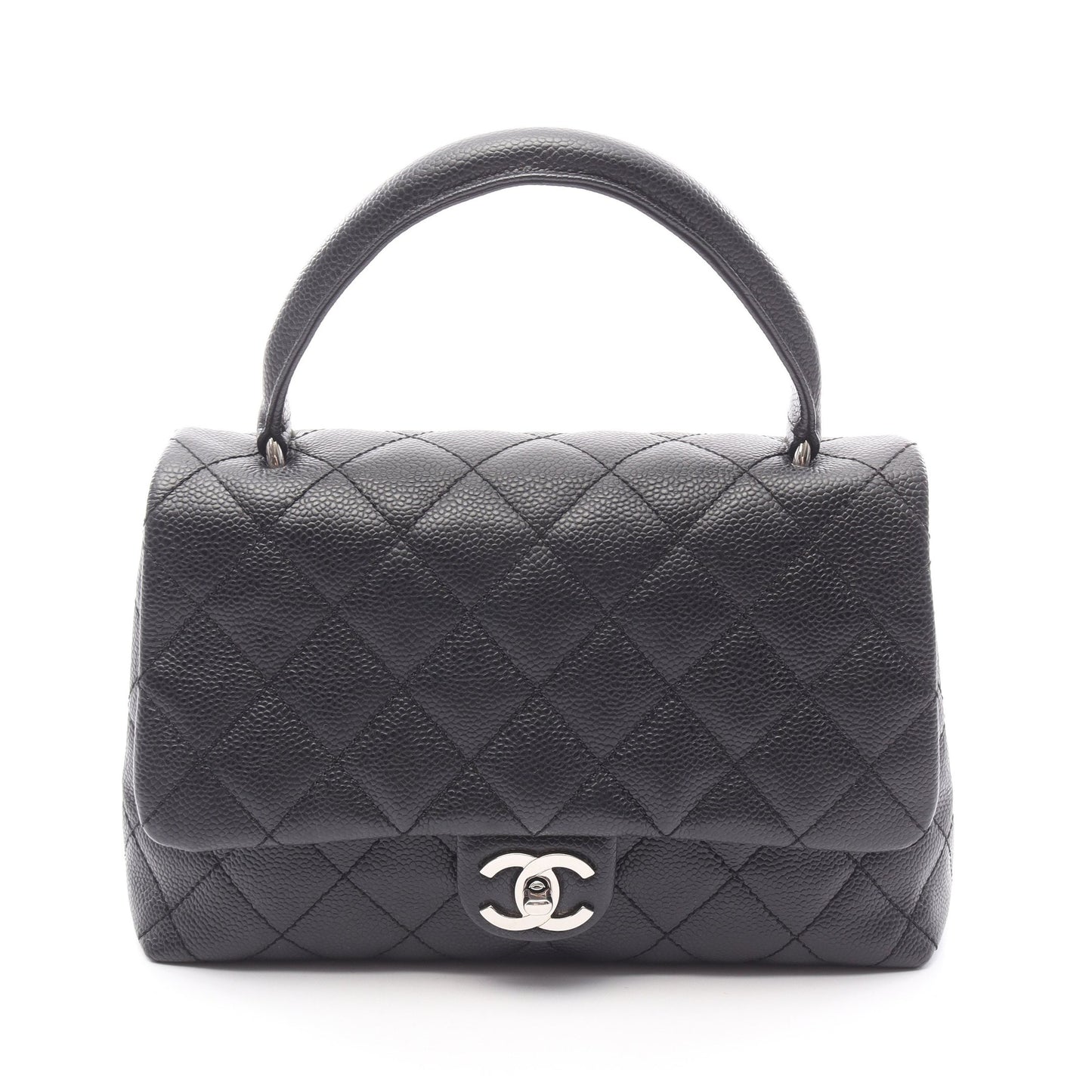 マトラッセ トップハンドル ハンドバッグ キャビアスキン ブラック シルバー金具 シャネル バッグ CHANEL