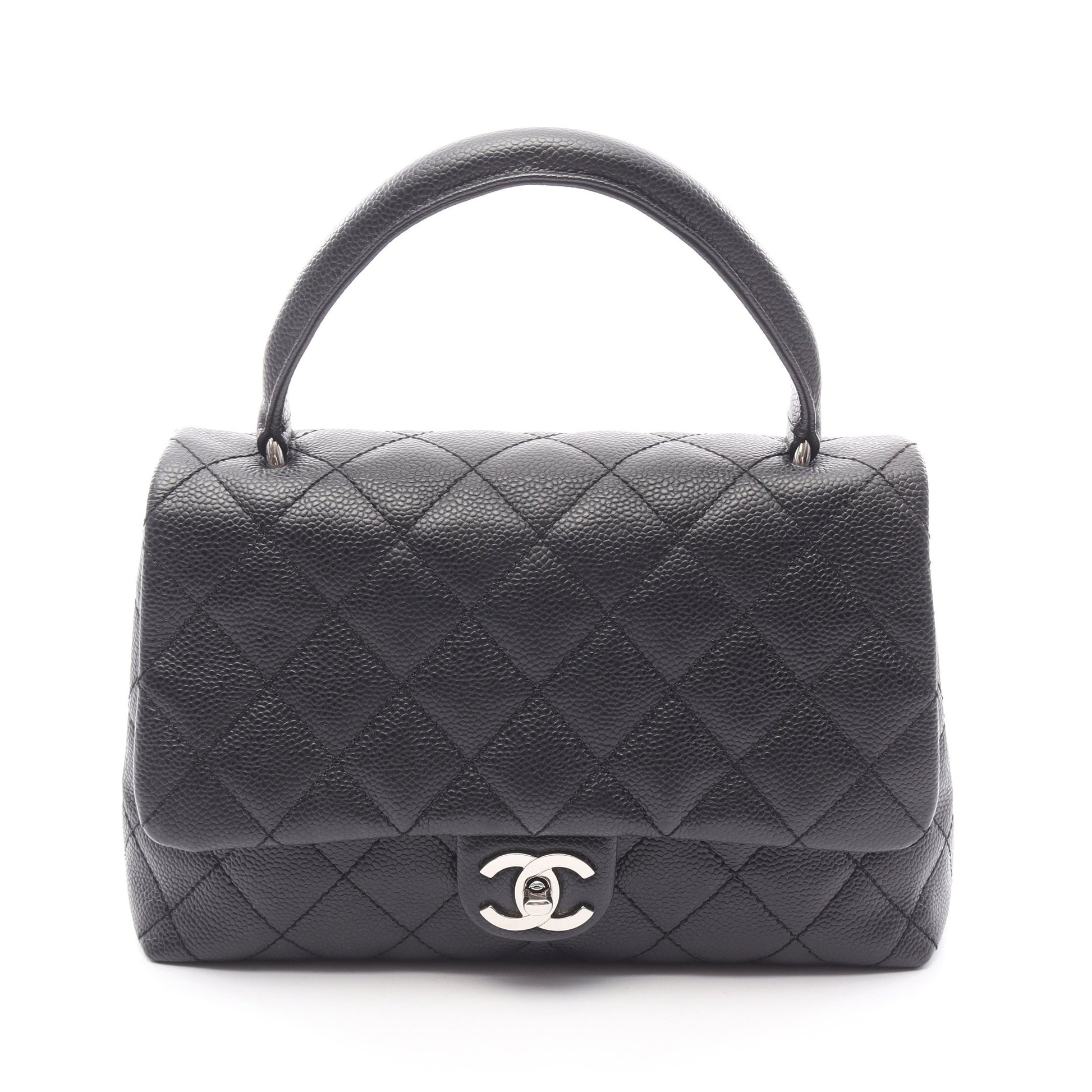 マトラッセ トップハンドル ハンドバッグ キャビアスキン ブラック シルバー金具 シャネル バッグ CHANEL