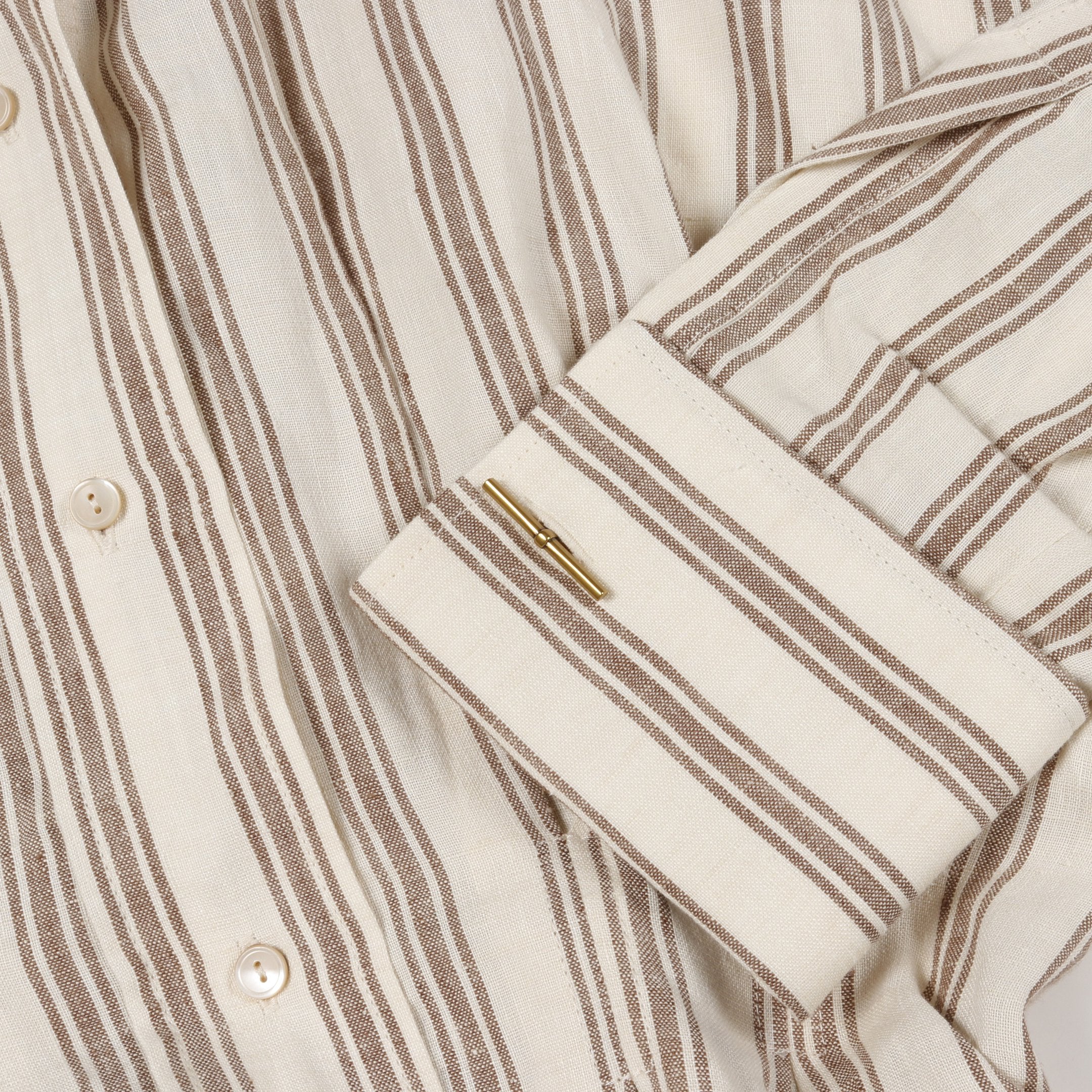 シャツワンピース ストライプ リネン ベージュ ブラウン マックス